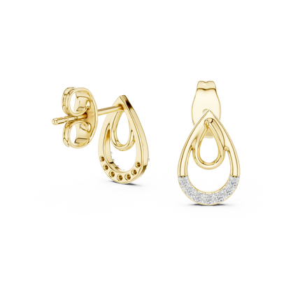 Round Cut Lab Grown Diamond Drop Earrings in Yellow Gold
