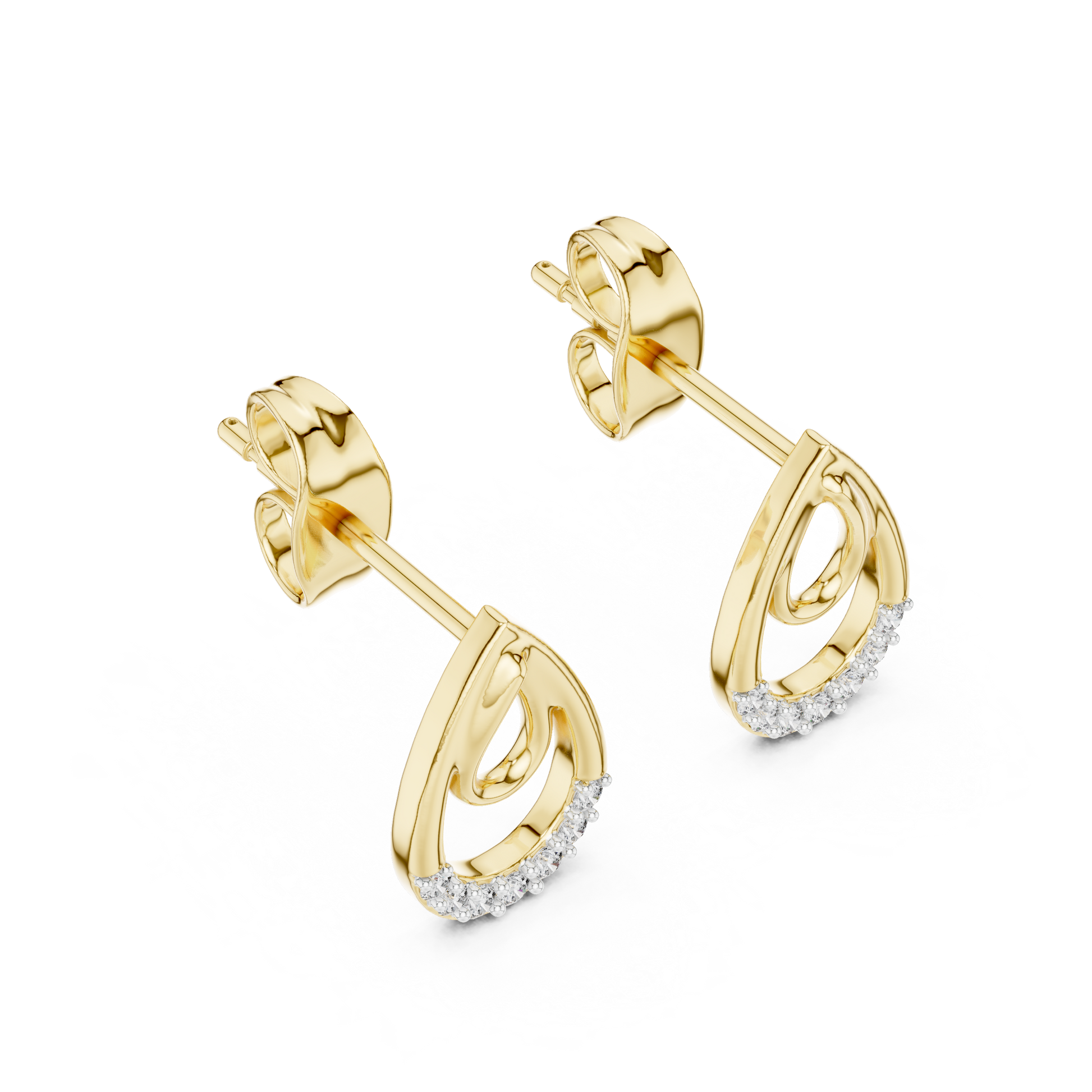 Round Cut Lab Grown Diamond Drop Earrings in Yellow Gold