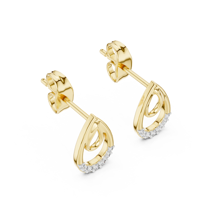 Round Cut Lab Grown Diamond Drop Earrings in Yellow Gold