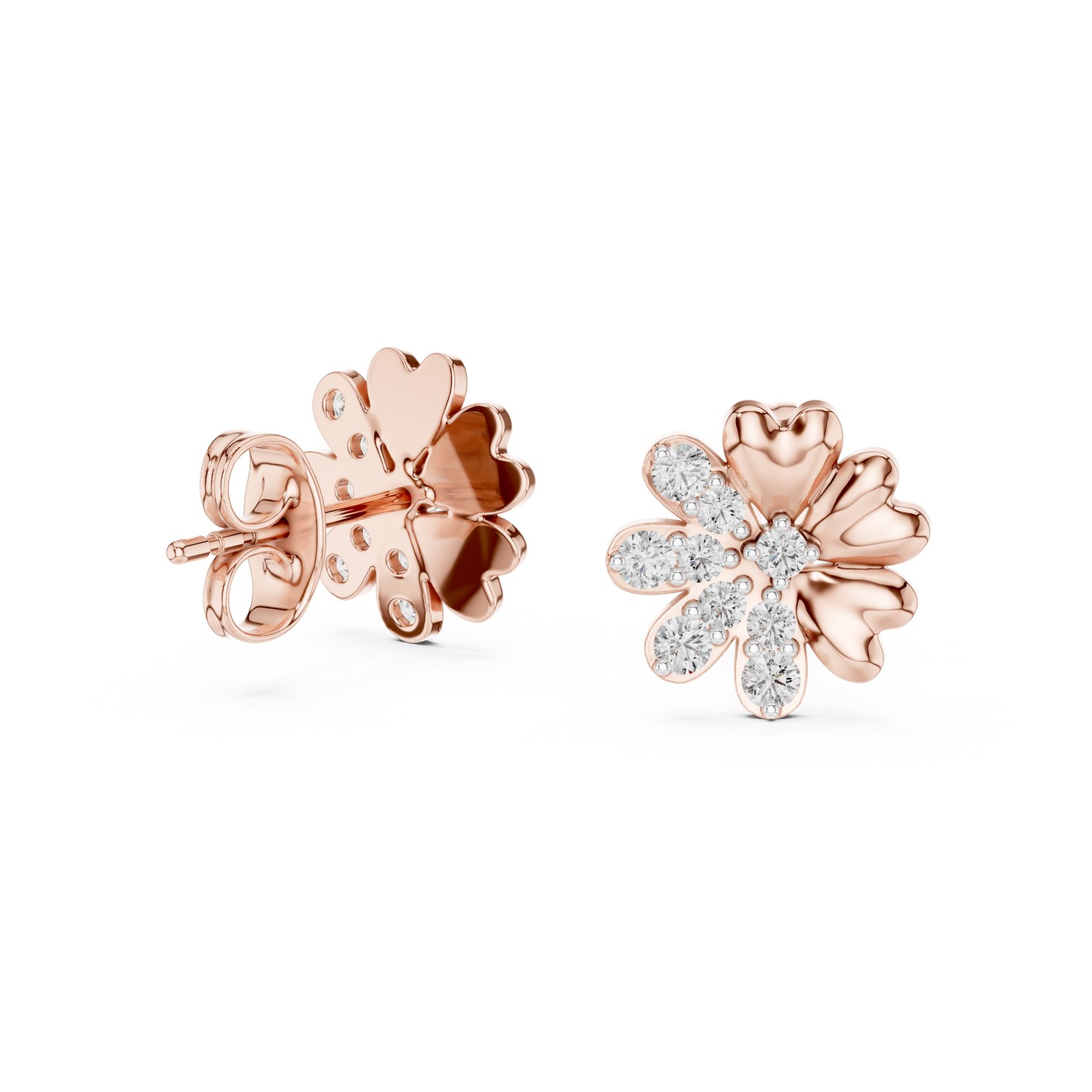 Round Cut Lab Grown Diamond Stud Earrings in Rose Gold