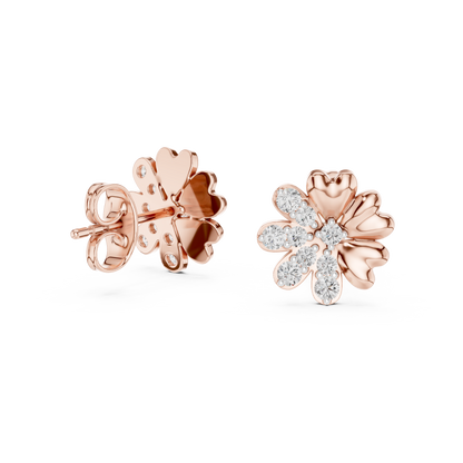 Round Cut Lab Grown Diamond Stud Earrings in Rose Gold