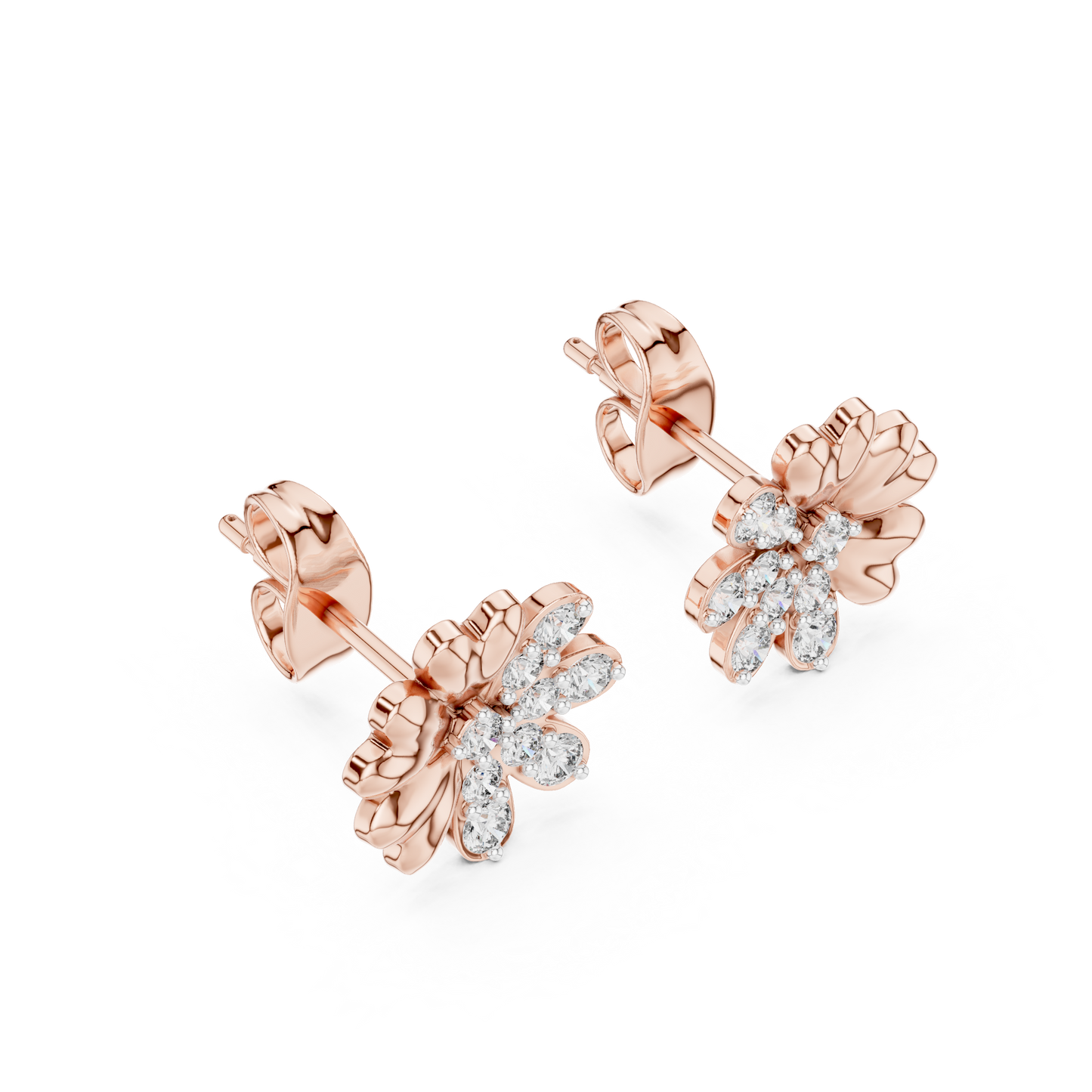 Round Cut Lab Grown Diamond Stud Earrings in Rose Gold