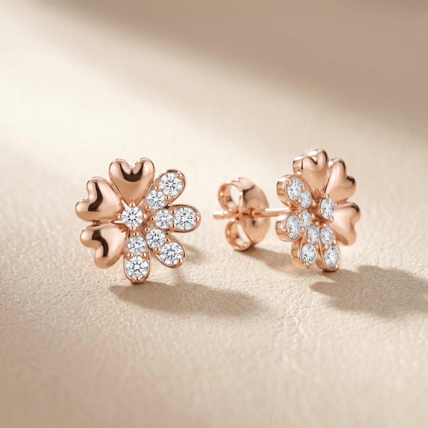 Round Cut Lab Grown Diamond Stud Earrings in Rose Gold