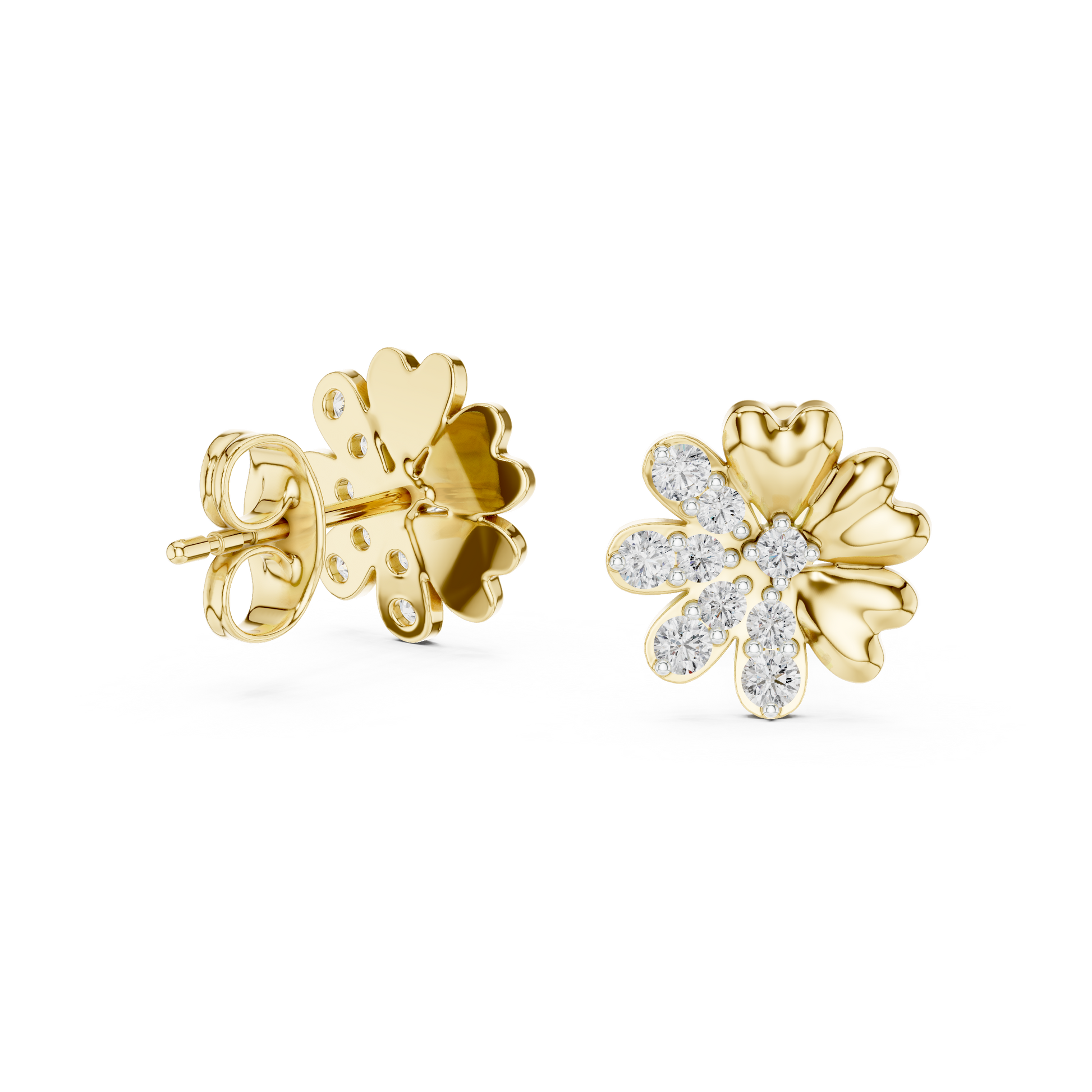 Round Cut Lab Grown Diamond Stud Earrings in Yellow Gold