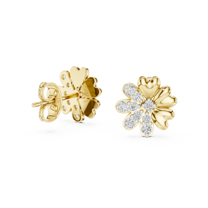Round Cut Lab Grown Diamond Stud Earrings in Yellow Gold