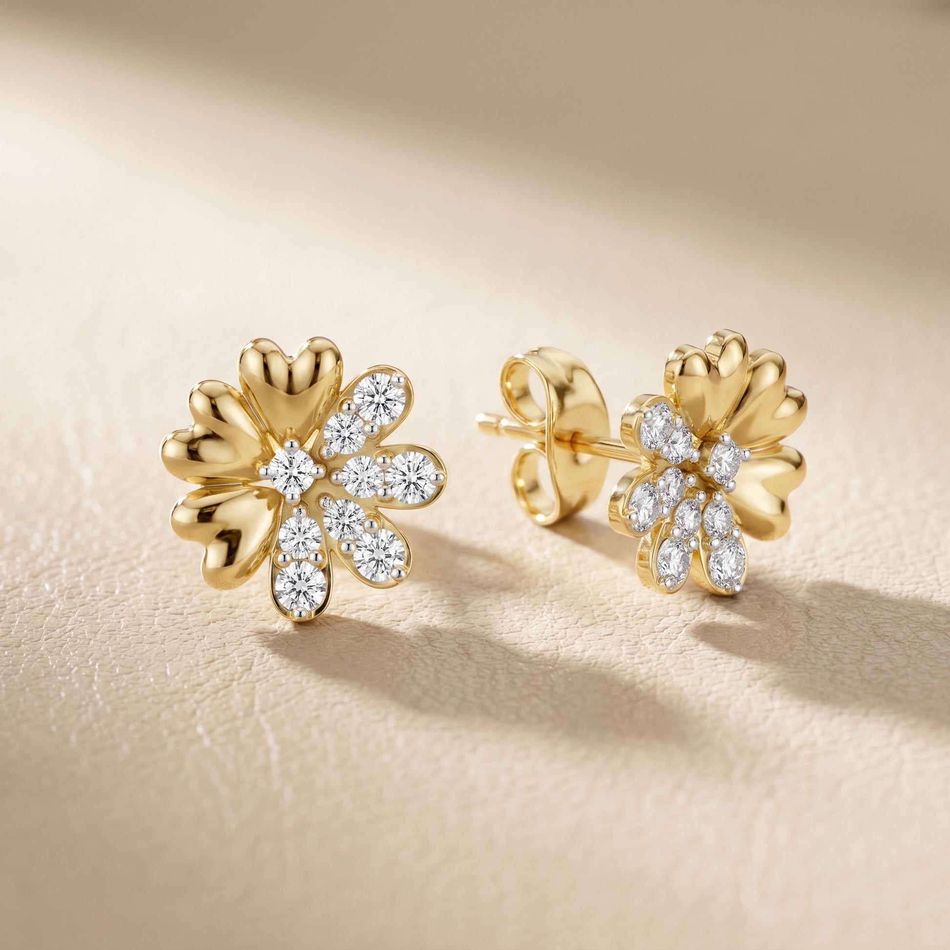 Round Cut Lab Grown Diamond Stud Earrings in Yellow Gold