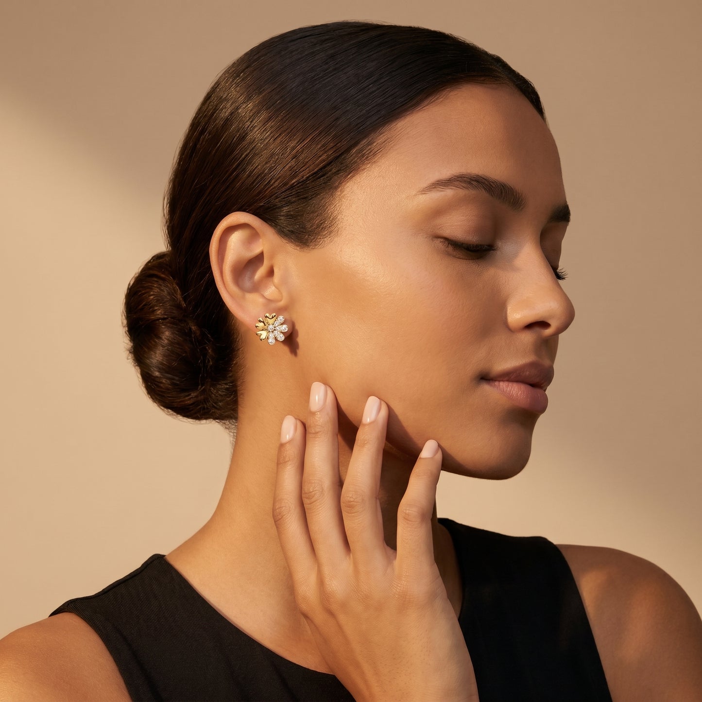 Round Cut Lab Grown Diamond Stud Earrings in Yellow Gold