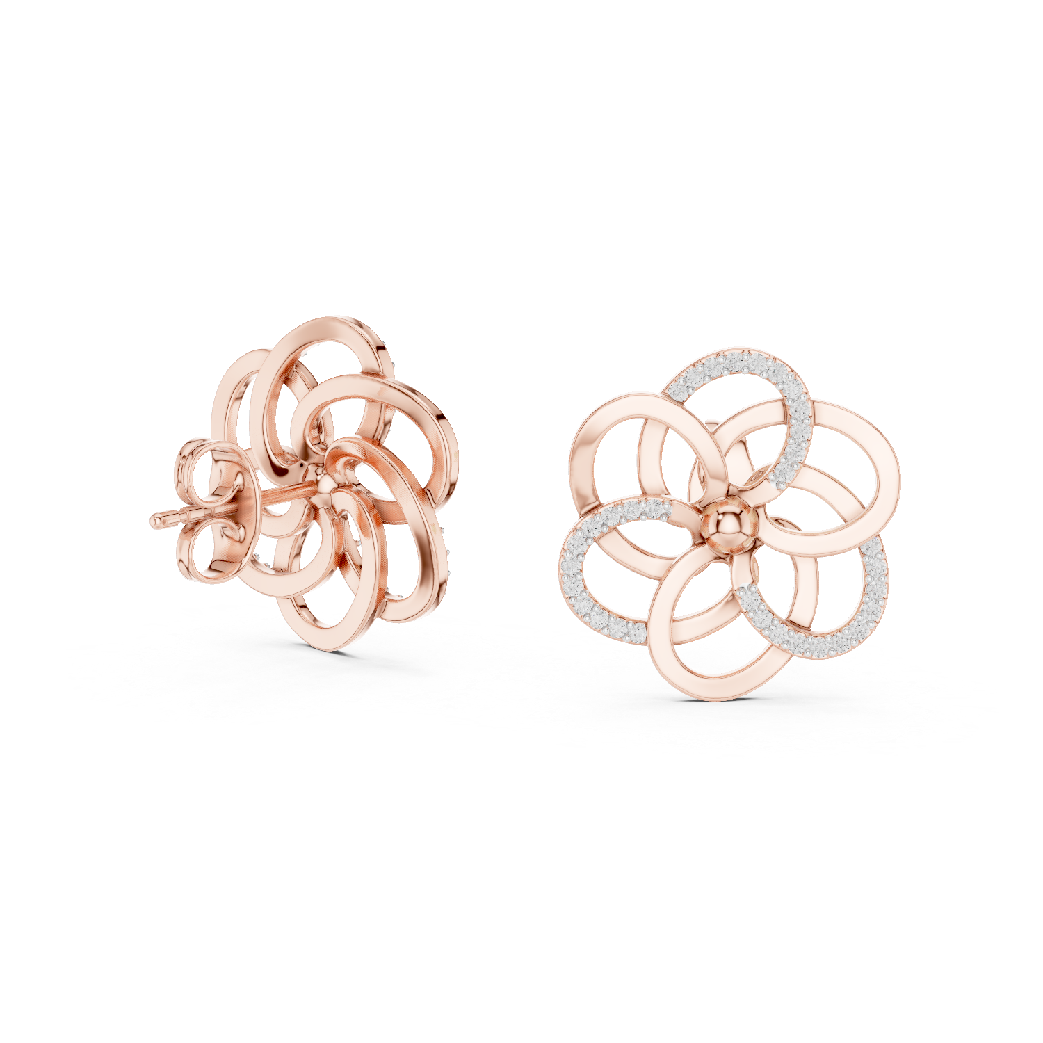 Round Cut Lab Grown Diamond Stud Earrings in Rose Gold