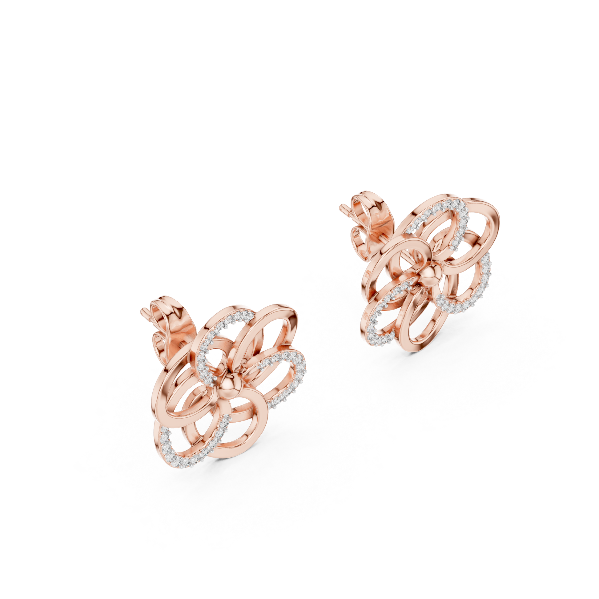 Round Cut Lab Grown Diamond Stud Earrings in Rose Gold