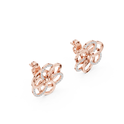 Round Cut Lab Grown Diamond Stud Earrings in Rose Gold