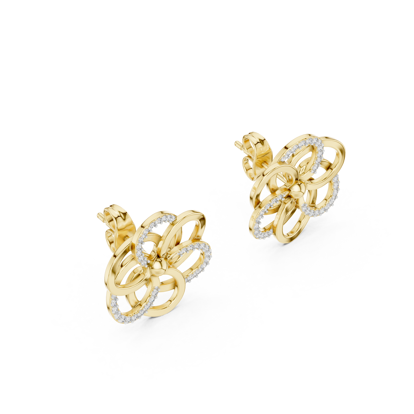 Round Cut Lab Grown Diamond Stud Earrings in Yellow Gold
