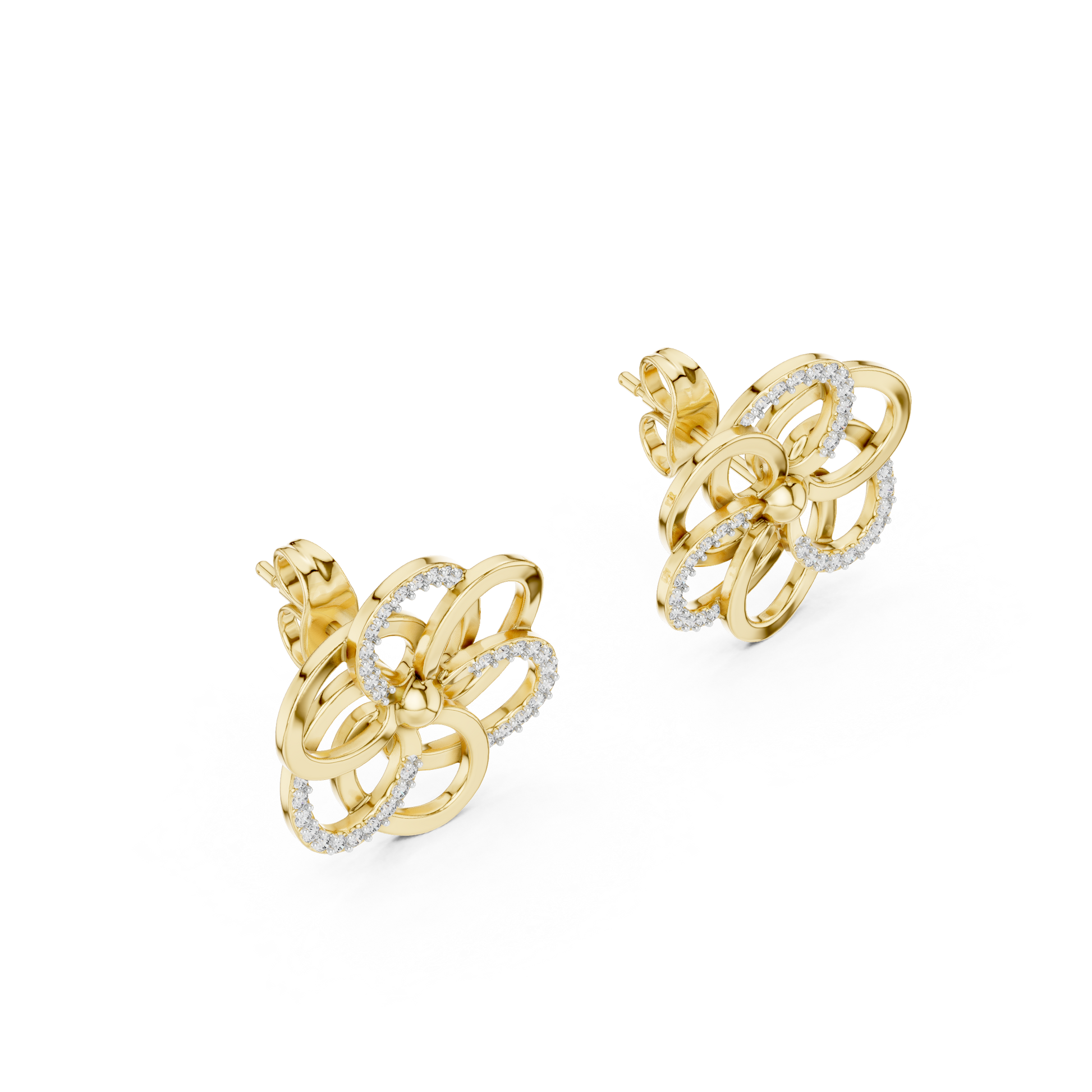 Round Cut Lab Grown Diamond Stud Earrings in Yellow Gold