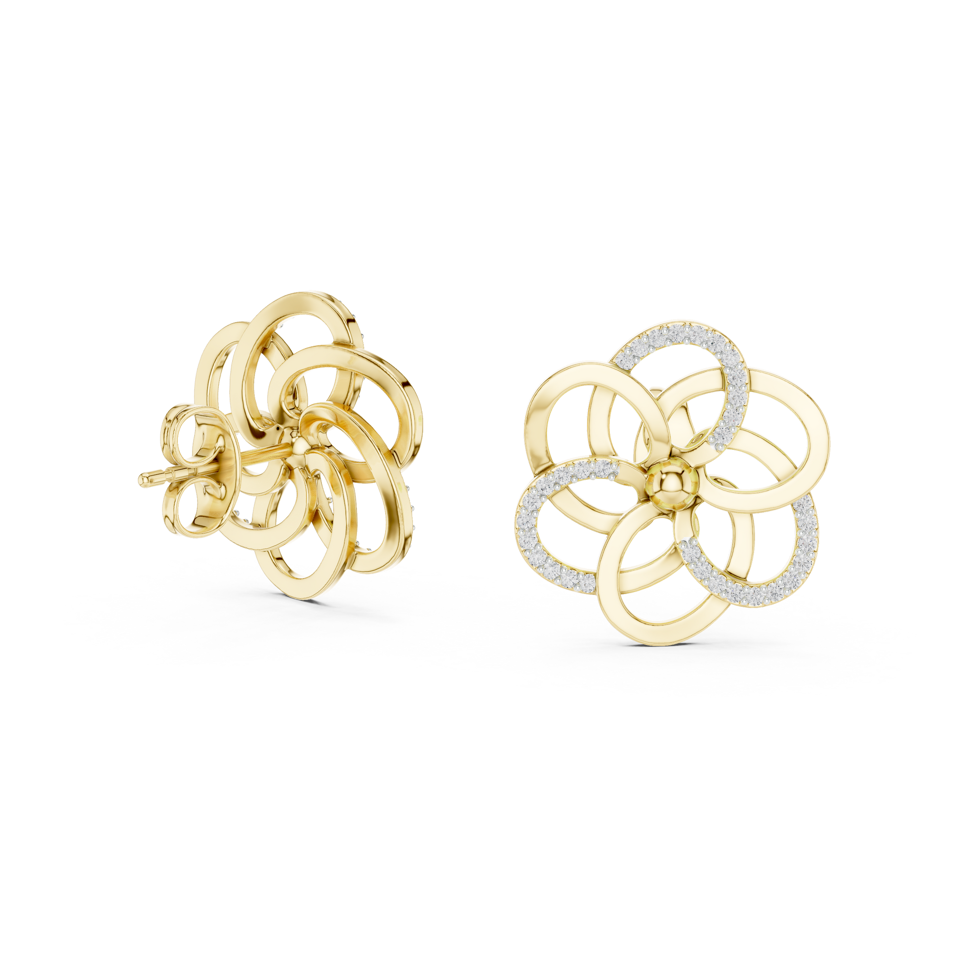 Round Cut Lab Grown Diamond Stud Earrings in Yellow Gold