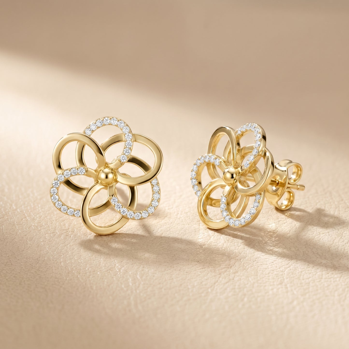 Round Cut Lab Grown Diamond Stud Earrings in Yellow Gold