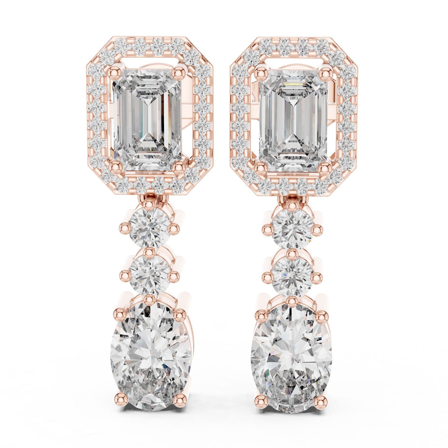 Emerald Oval Cut Lab Grown Diamond Ring in Rose Gold