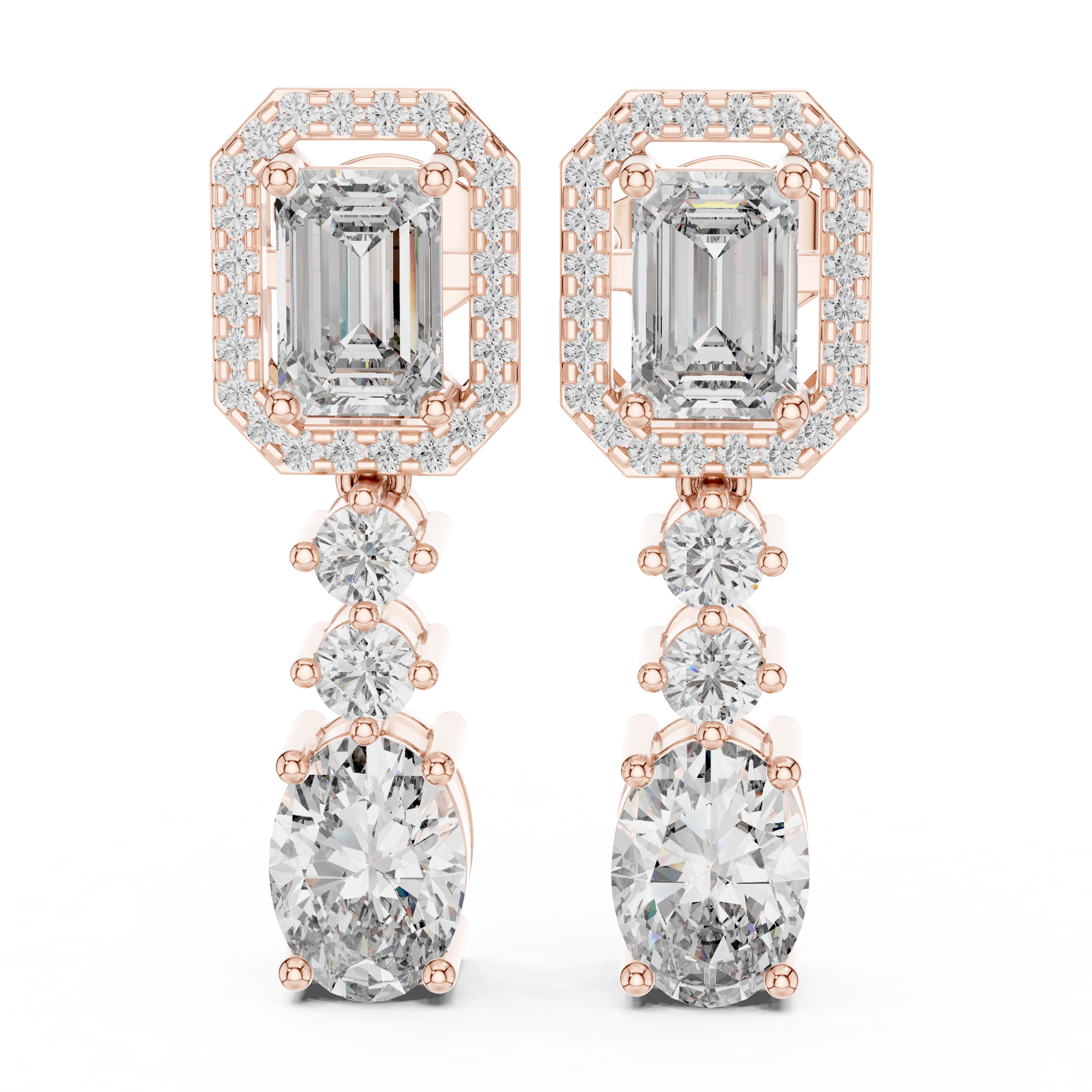 Emerald Oval Cut Lab Grown Diamond Ring in Rose Gold