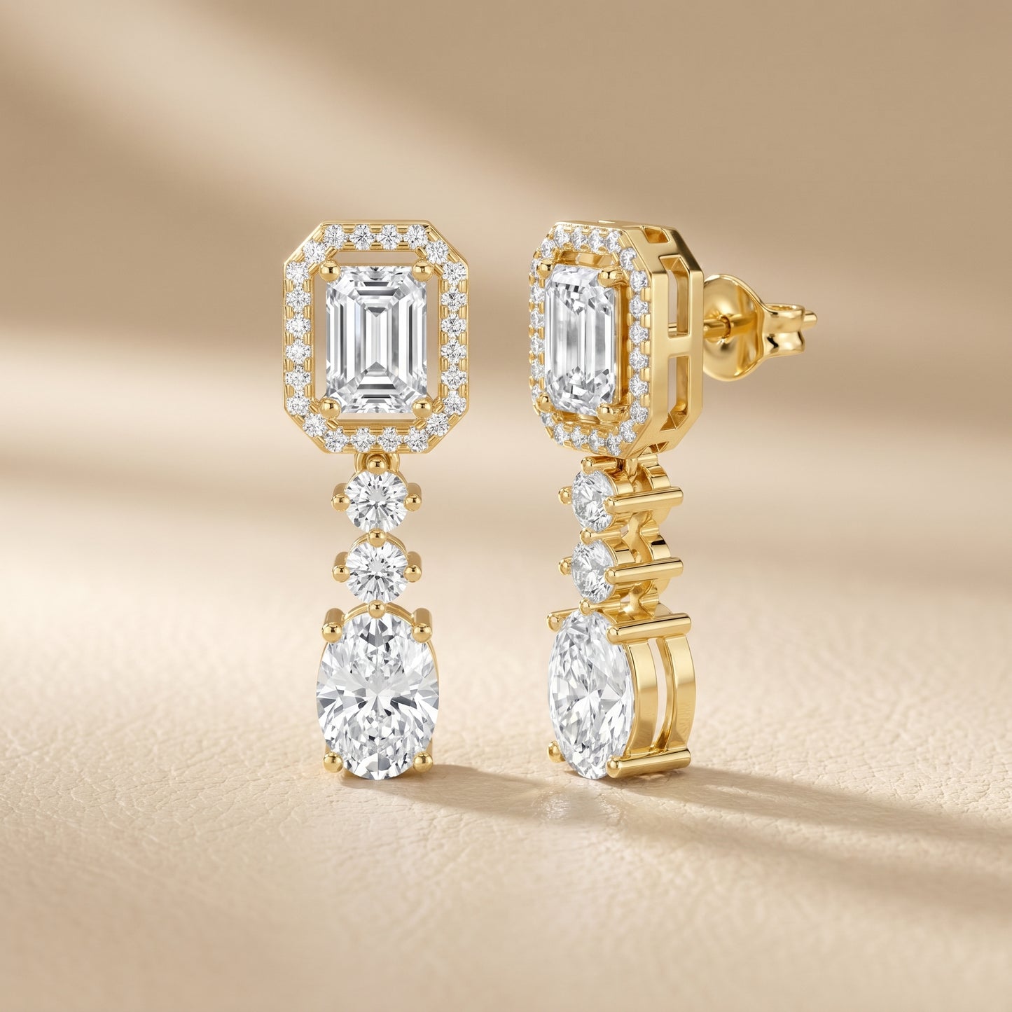 Emerald Oval Cut Lab Grown Diamond Ring in Yellow Gold