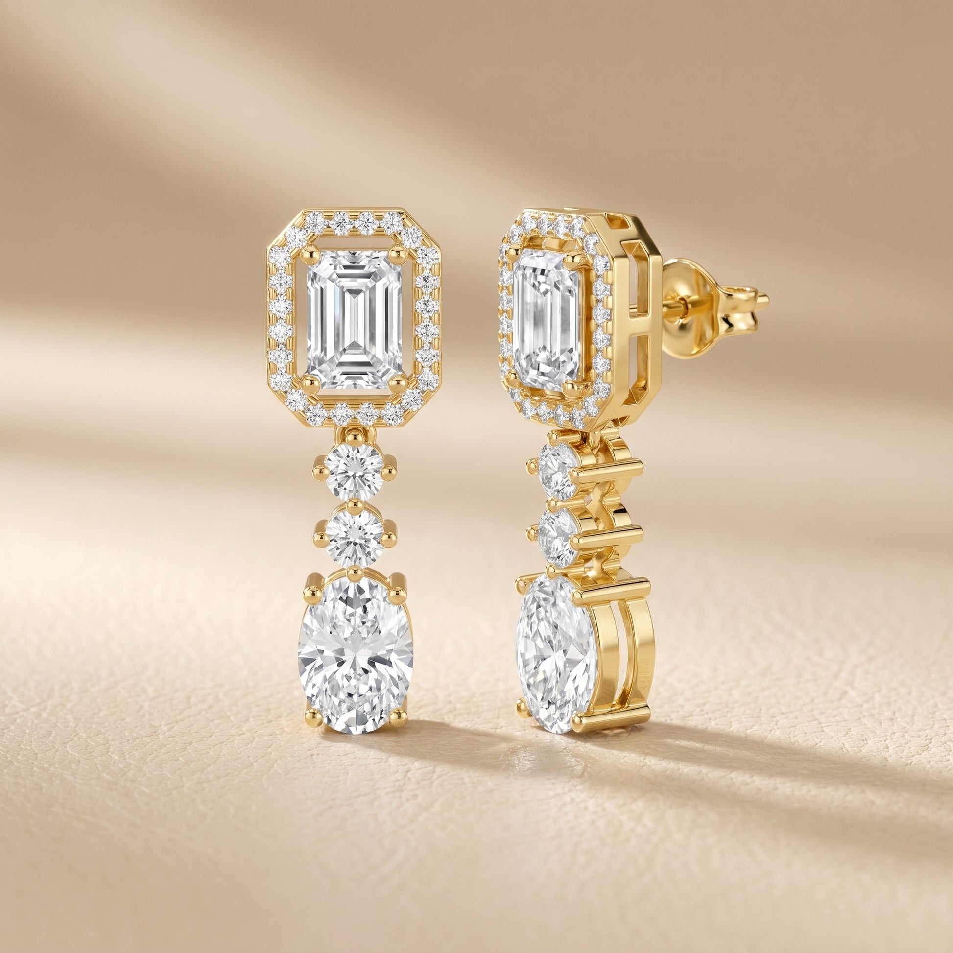 Emerald Oval Cut Lab Grown Diamond Ring in Yellow Gold