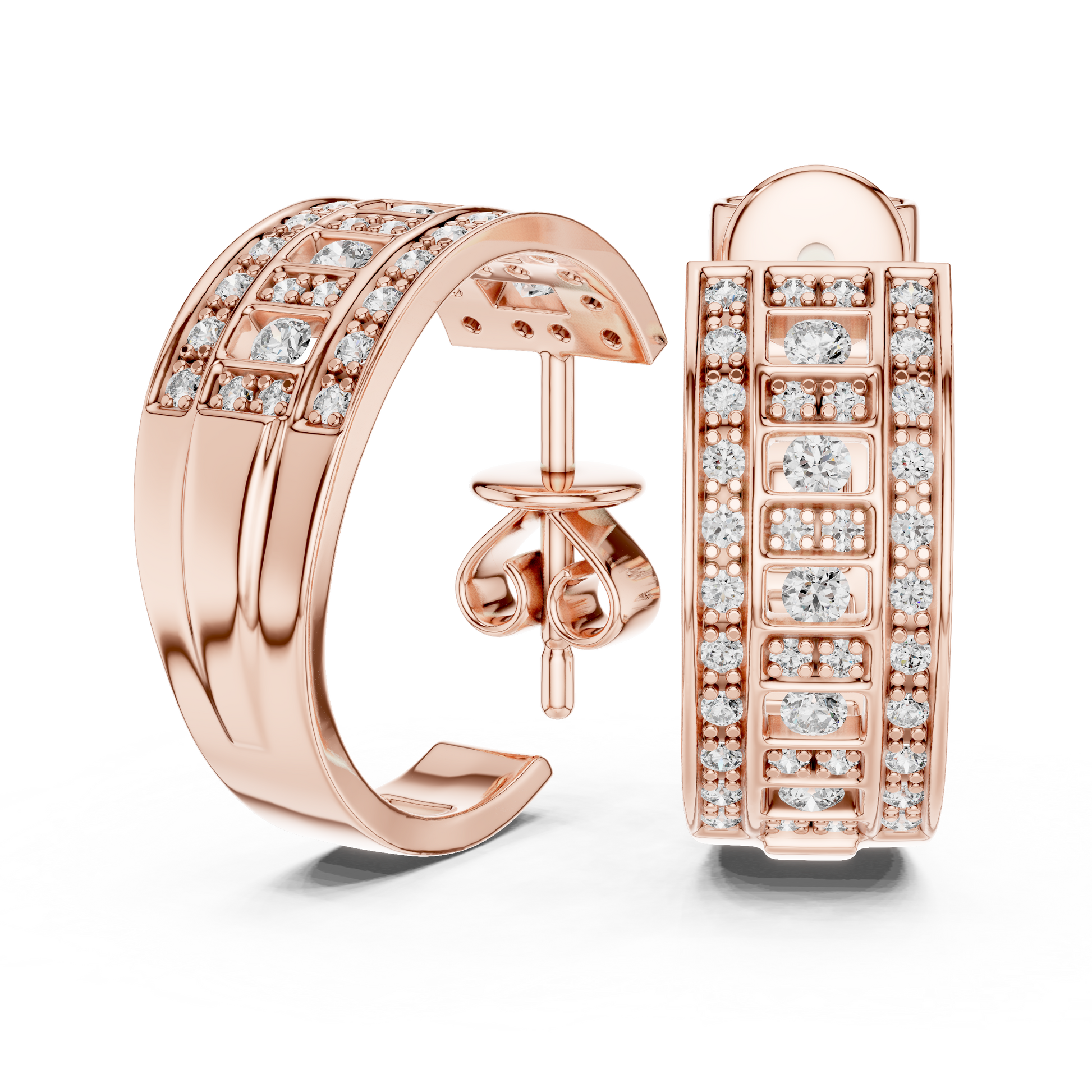 Round Cut Lab Grown Diamond Hoop Earrings in Rose Gold