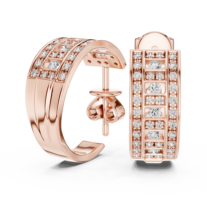 Round Cut Lab Grown Diamond Hoop Earrings in Rose Gold