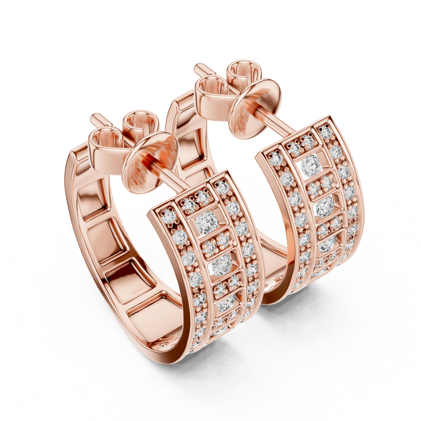 Round Cut Lab Grown Diamond Hoop Earrings in Rose Gold