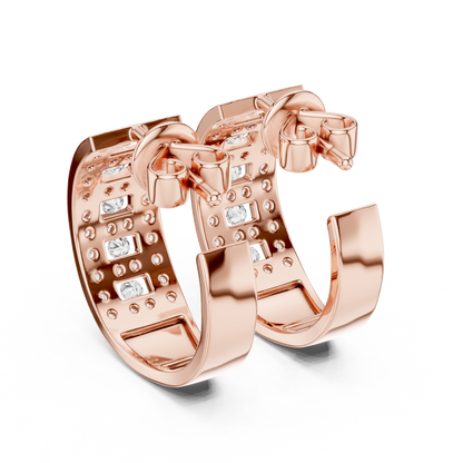 Round Cut Lab Grown Diamond Hoop Earrings in Rose Gold