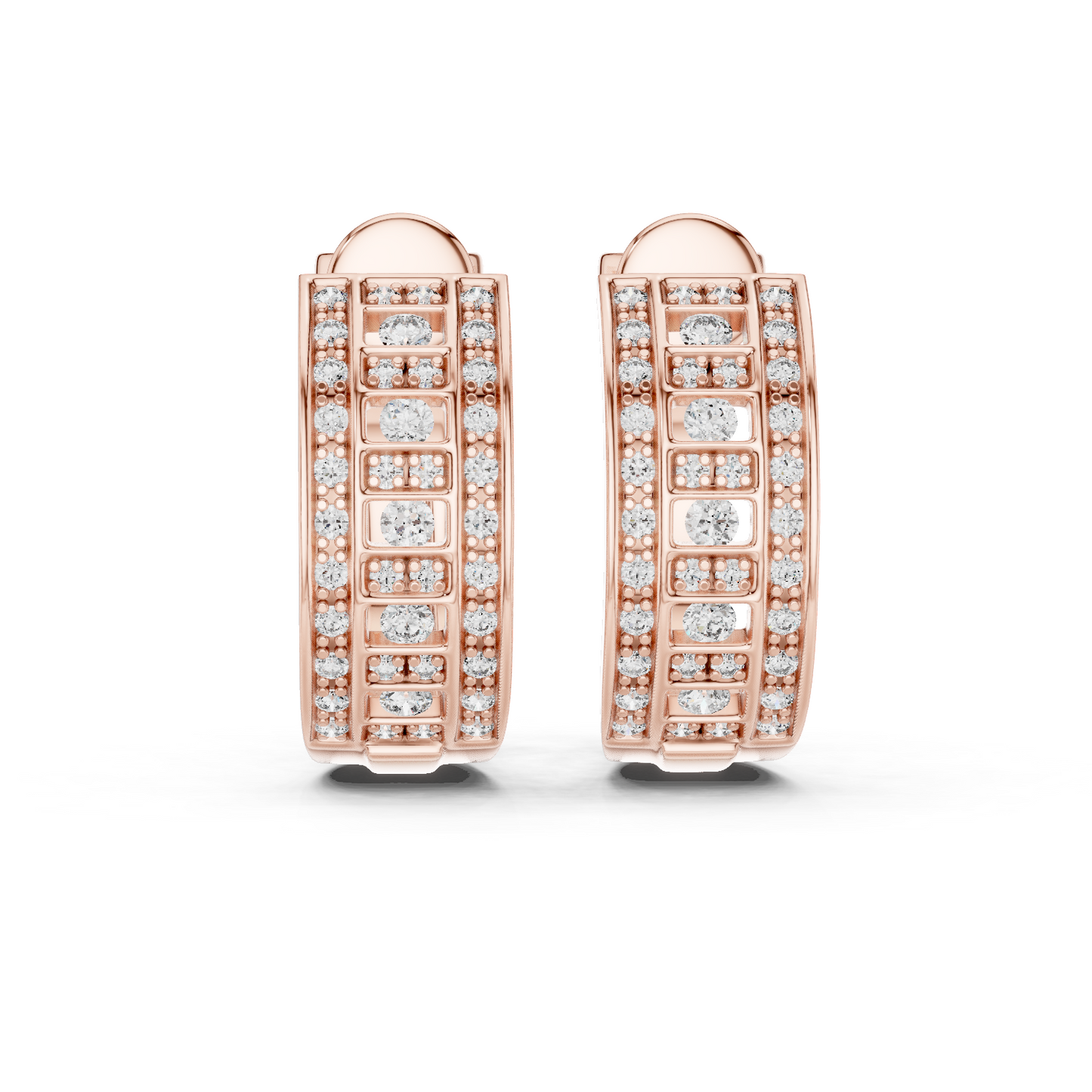 Round Cut Lab Grown Diamond Hoop Earrings in Rose Gold