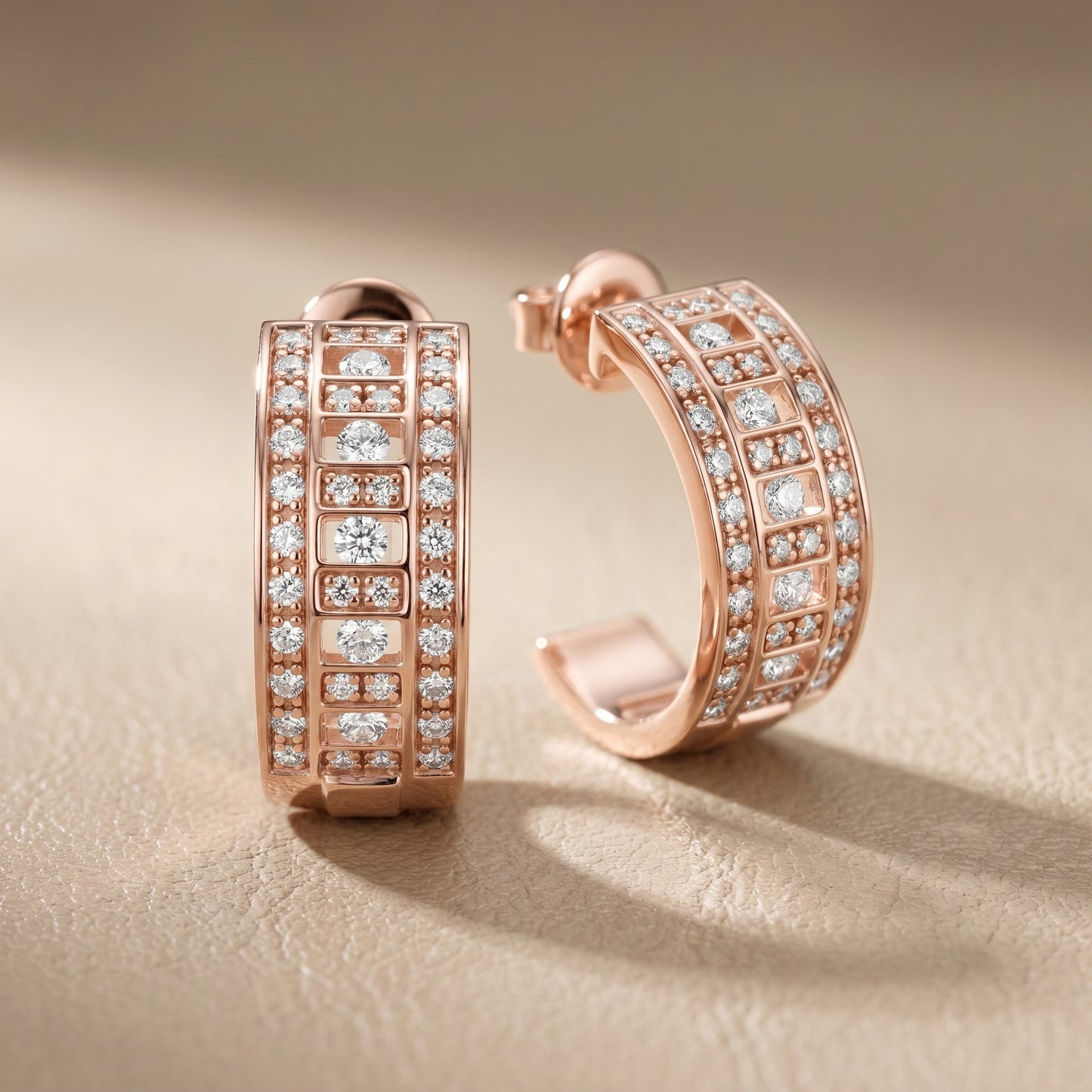 Round Cut Lab Grown Diamond Hoop Earrings in Rose Gold