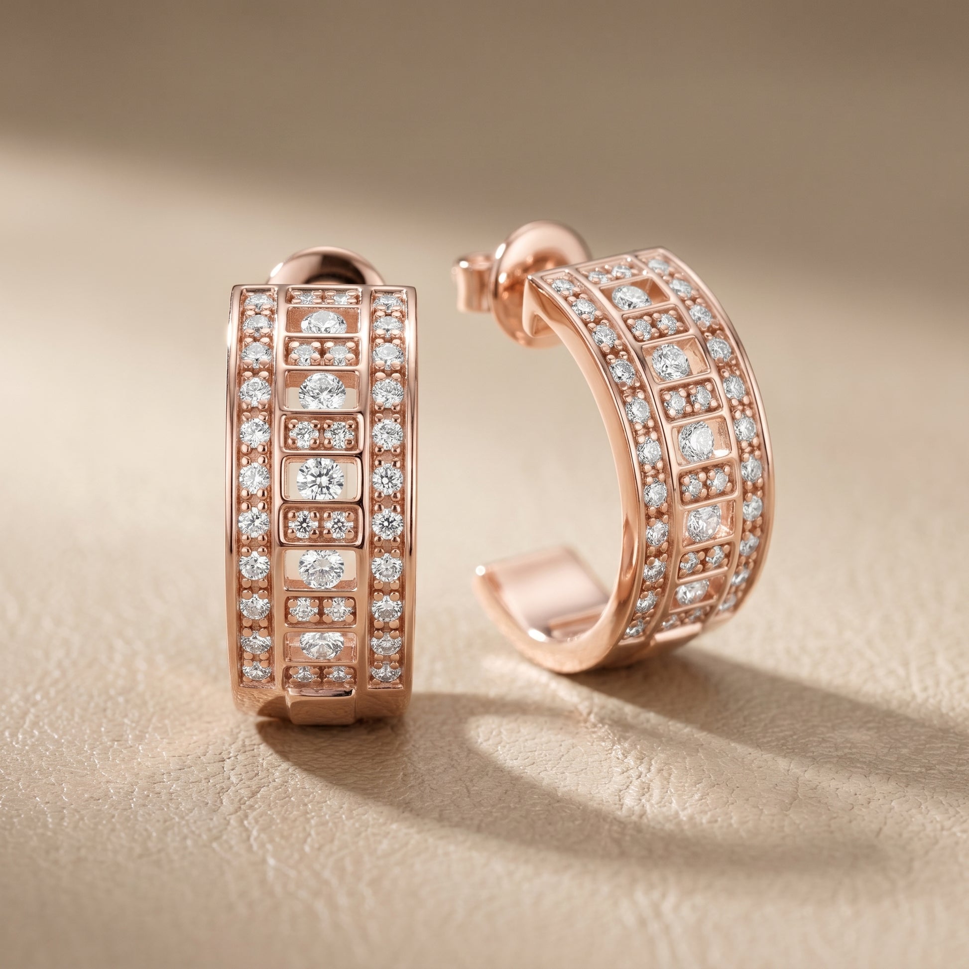 Round Cut Lab Grown Diamond Hoop Earrings in Rose Gold
