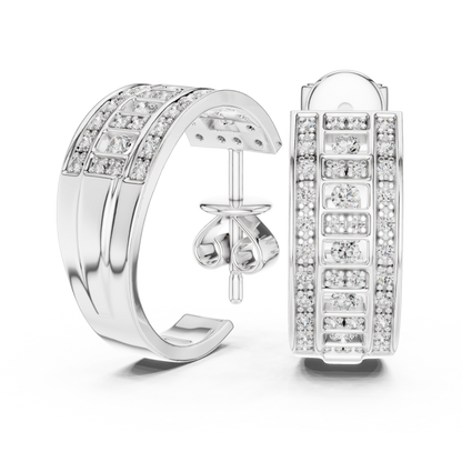 Round Cut Lab Grown Diamond Hoop Earrings in Silver
