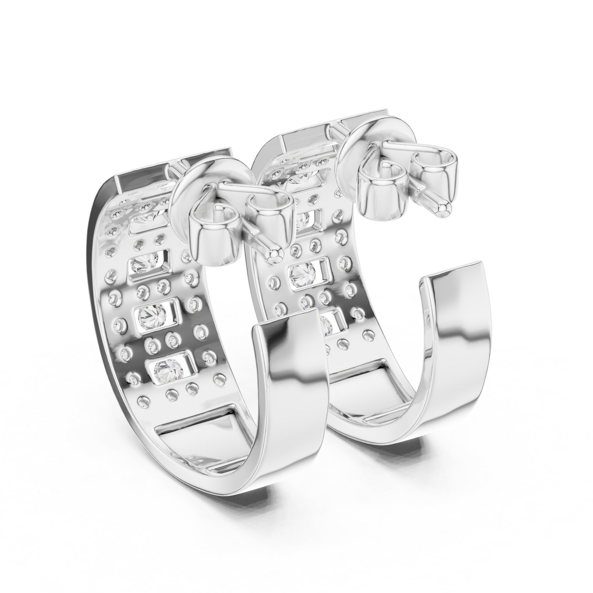 Round Cut Lab Grown Diamond Hoop Earrings in White Gold