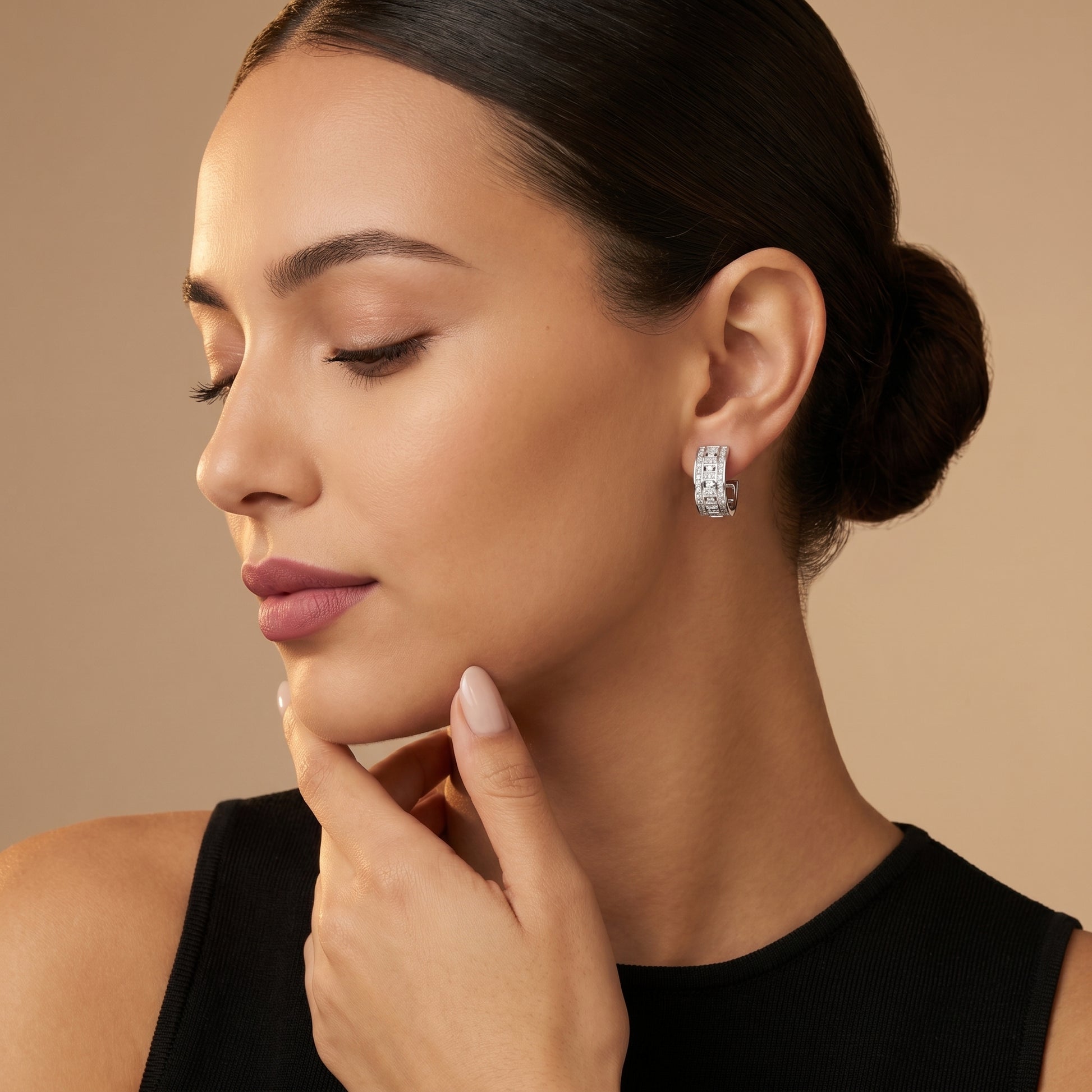 Round Cut Lab Grown Diamond Hoop Earrings in White Gold