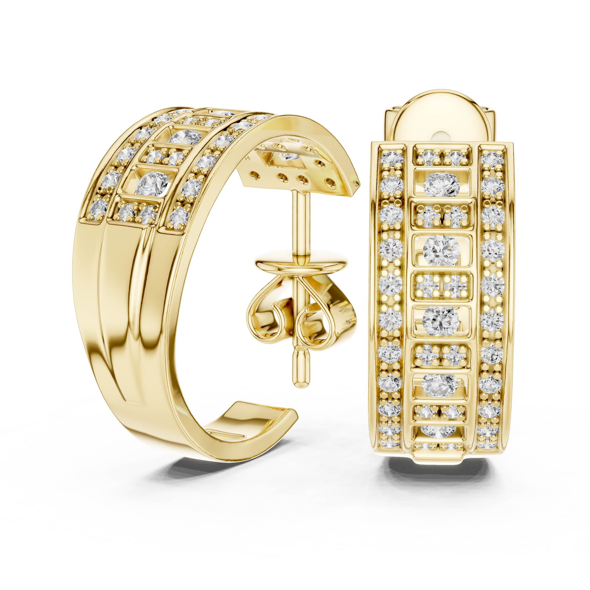 Round Cut Lab Grown Diamond Hoop Earrings in Yellow Gold