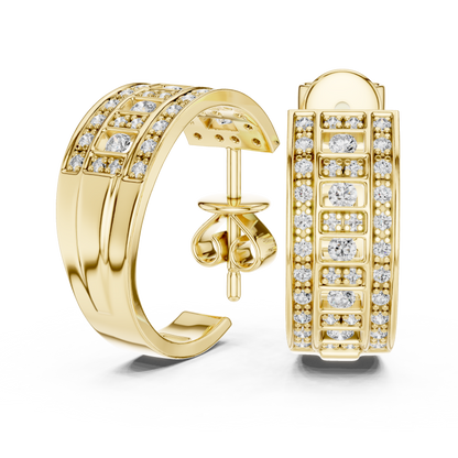 Round Cut Lab Grown Diamond Hoop Earrings in Yellow Gold