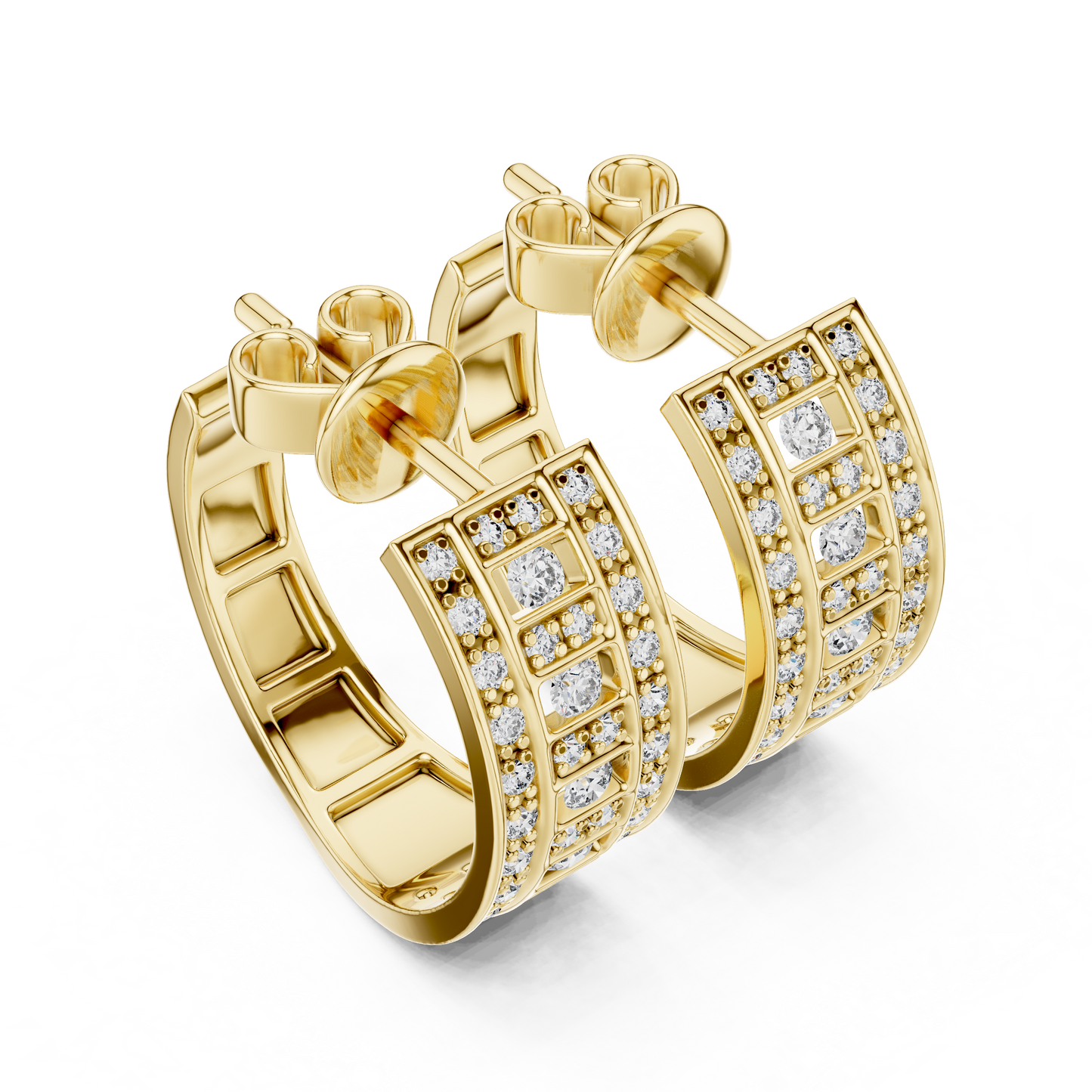 Round Cut Lab Grown Diamond Hoop Earrings in Yellow Gold