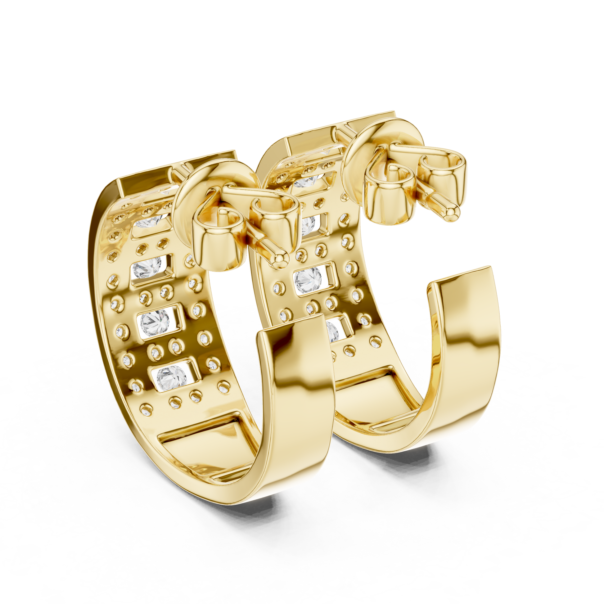 Round Cut Lab Grown Diamond Hoop Earrings in Yellow Gold