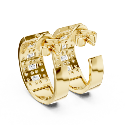 Round Cut Lab Grown Diamond Hoop Earrings in Yellow Gold
