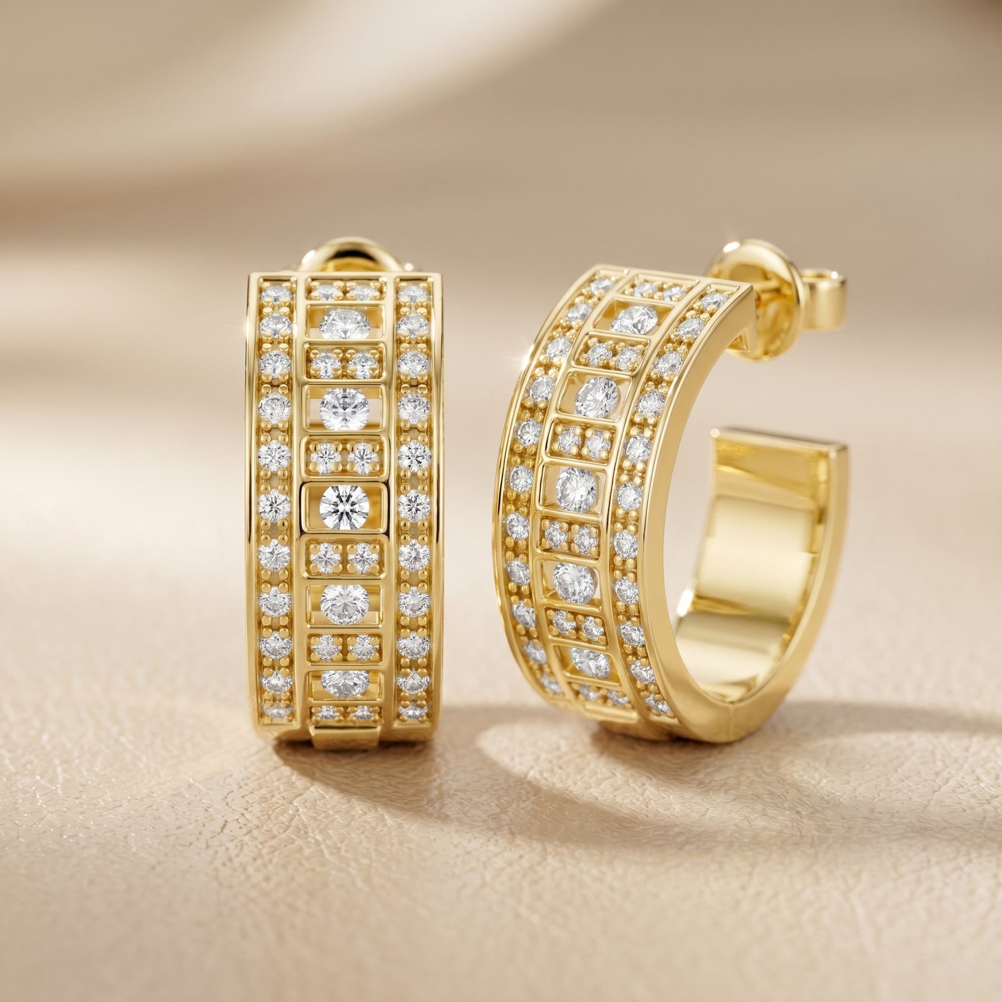 Round Cut Lab Grown Diamond Hoop Earrings in Yellow Gold
