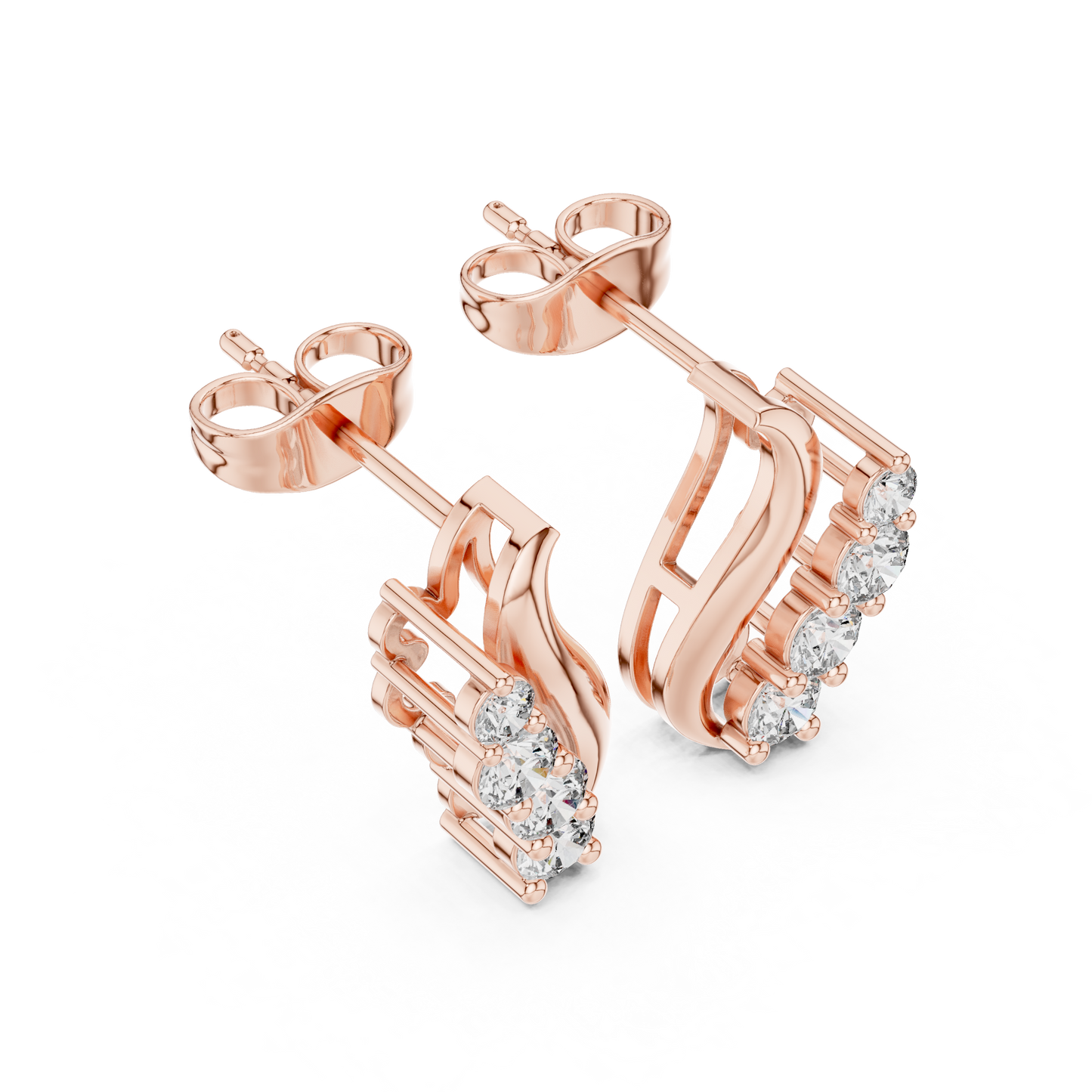 Round Cut Lab Grown Diamond Climber Earrings in Rose Gold