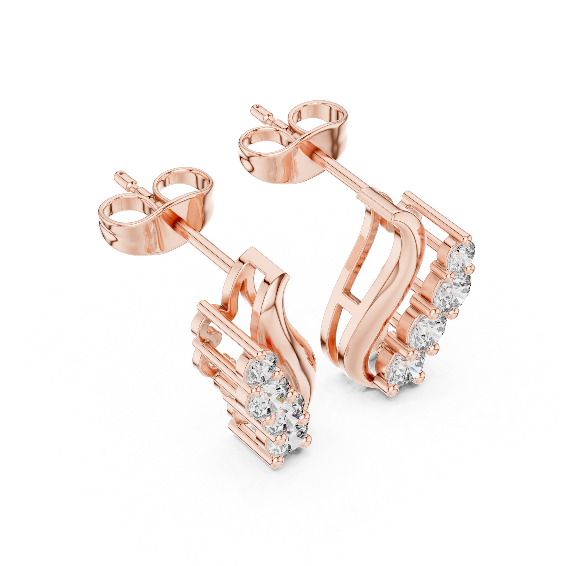 Round Cut Lab Grown Diamond Climber Earrings in Rose Gold