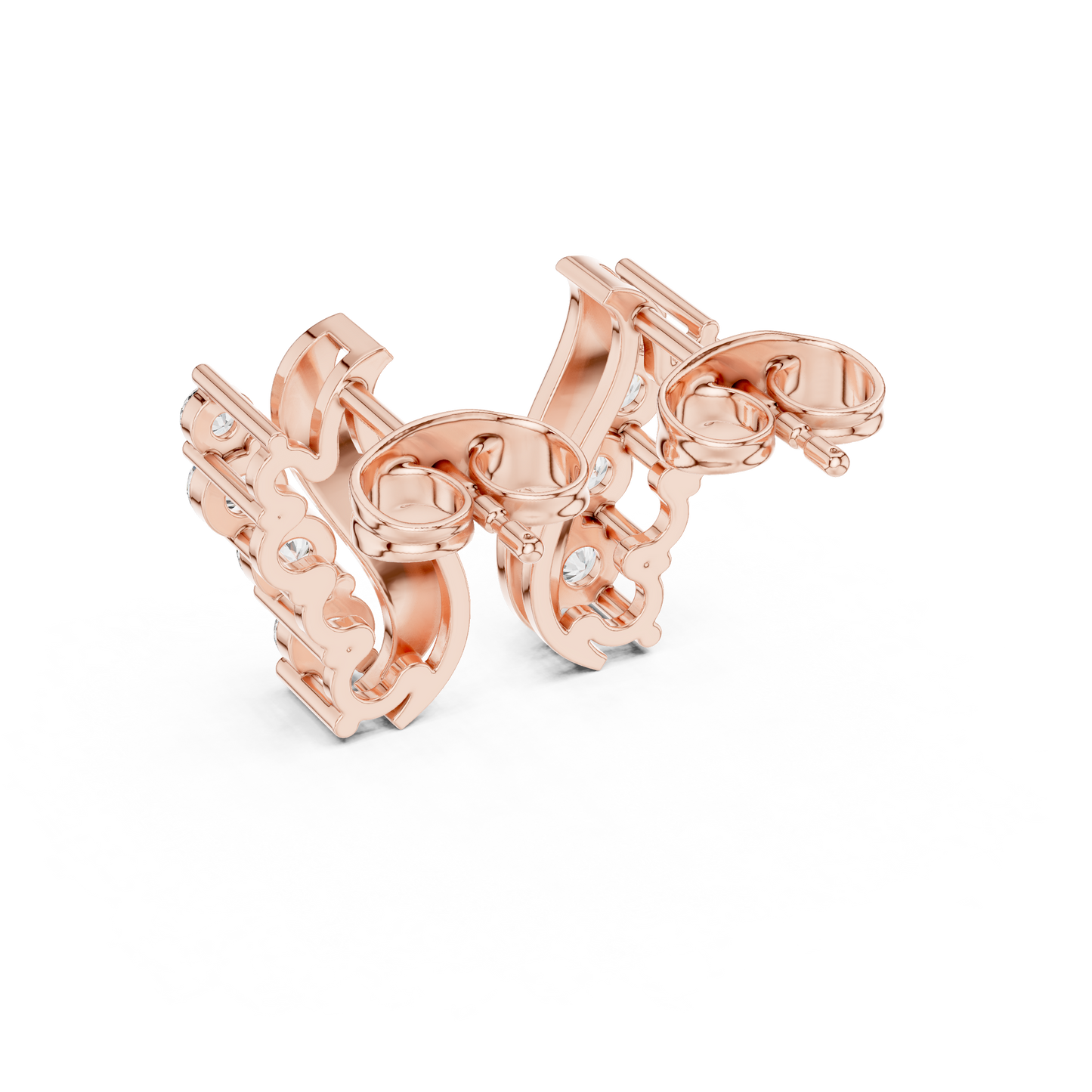 Round Cut Lab Grown Diamond Climber Earrings in Rose Gold