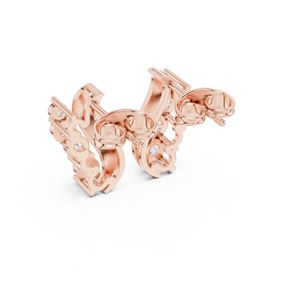 Round Cut Lab Grown Diamond Climber Earrings in Rose Gold