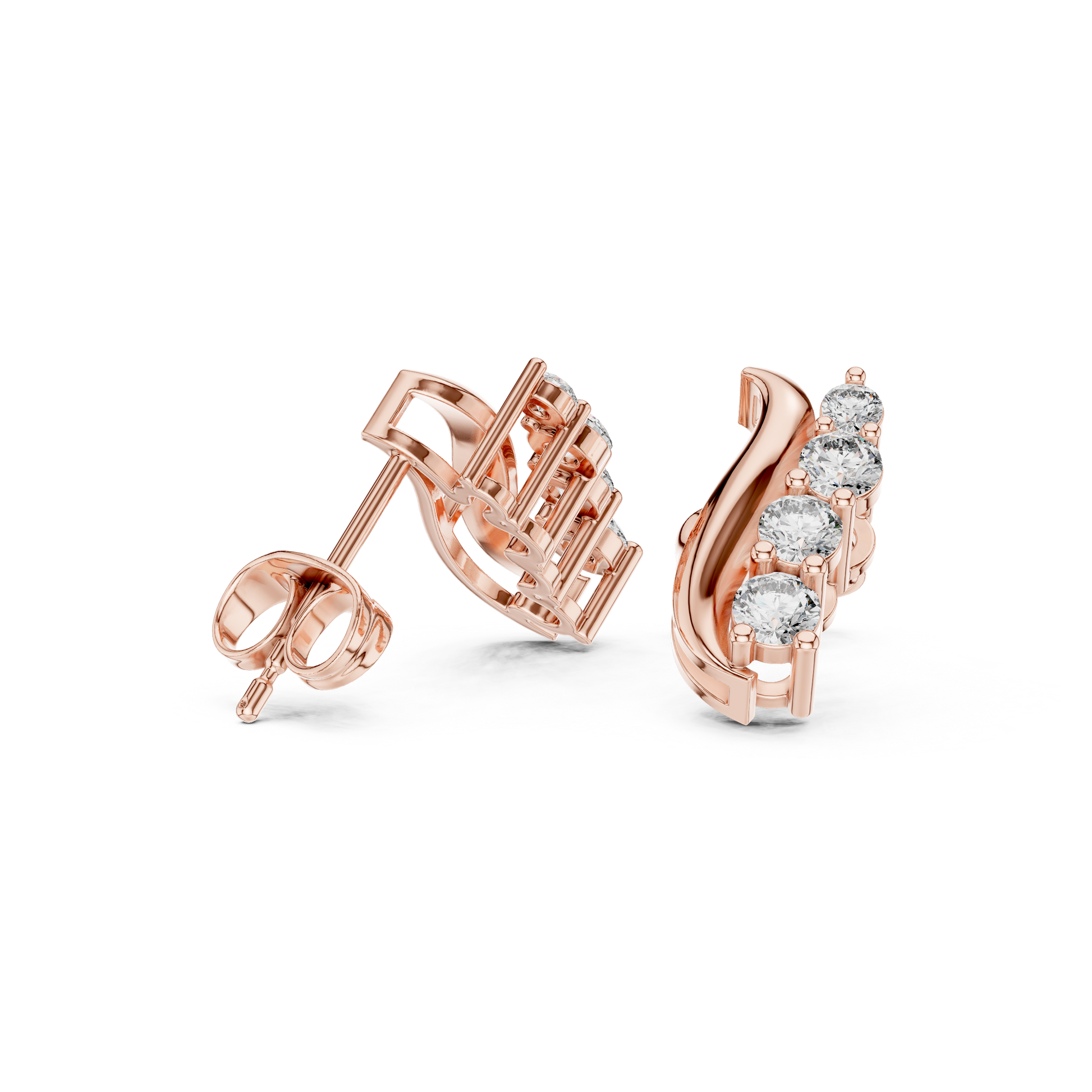 Round Cut Lab Grown Diamond Climber Earrings in Rose Gold