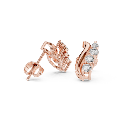 Round Cut Lab Grown Diamond Climber Earrings in Rose Gold