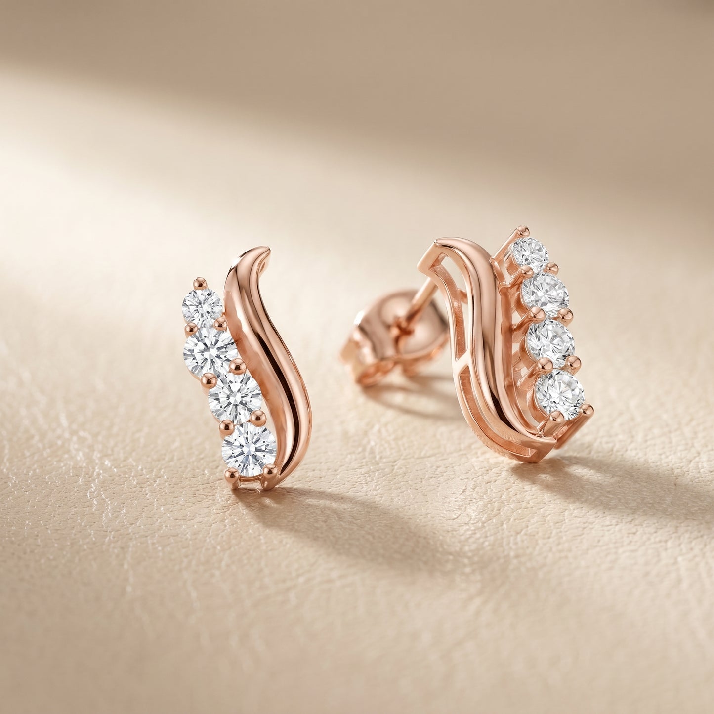Round Cut Lab Grown Diamond Climber Earrings in Rose Gold