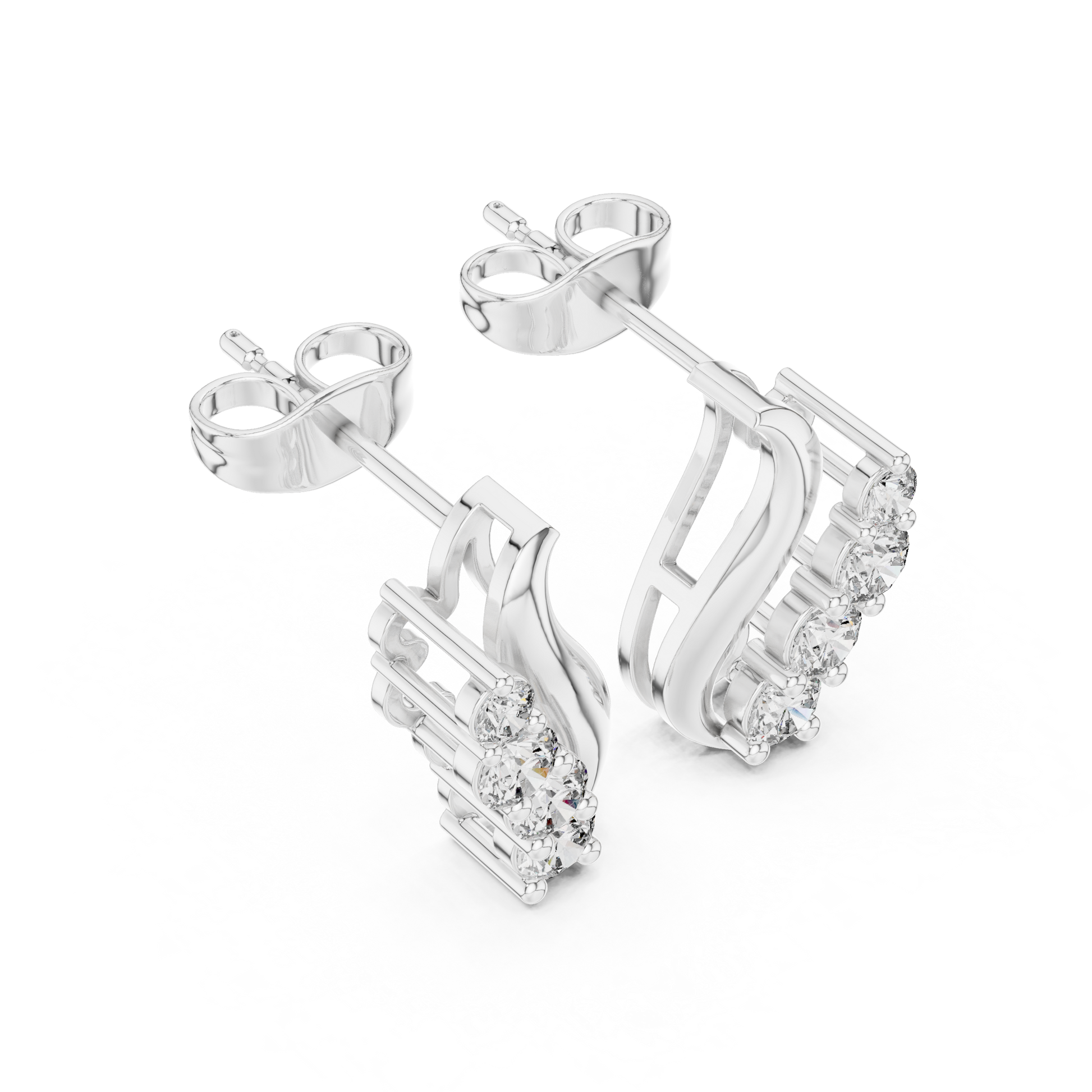 Round Cut Lab Grown Diamond Climber Earrings in Silver