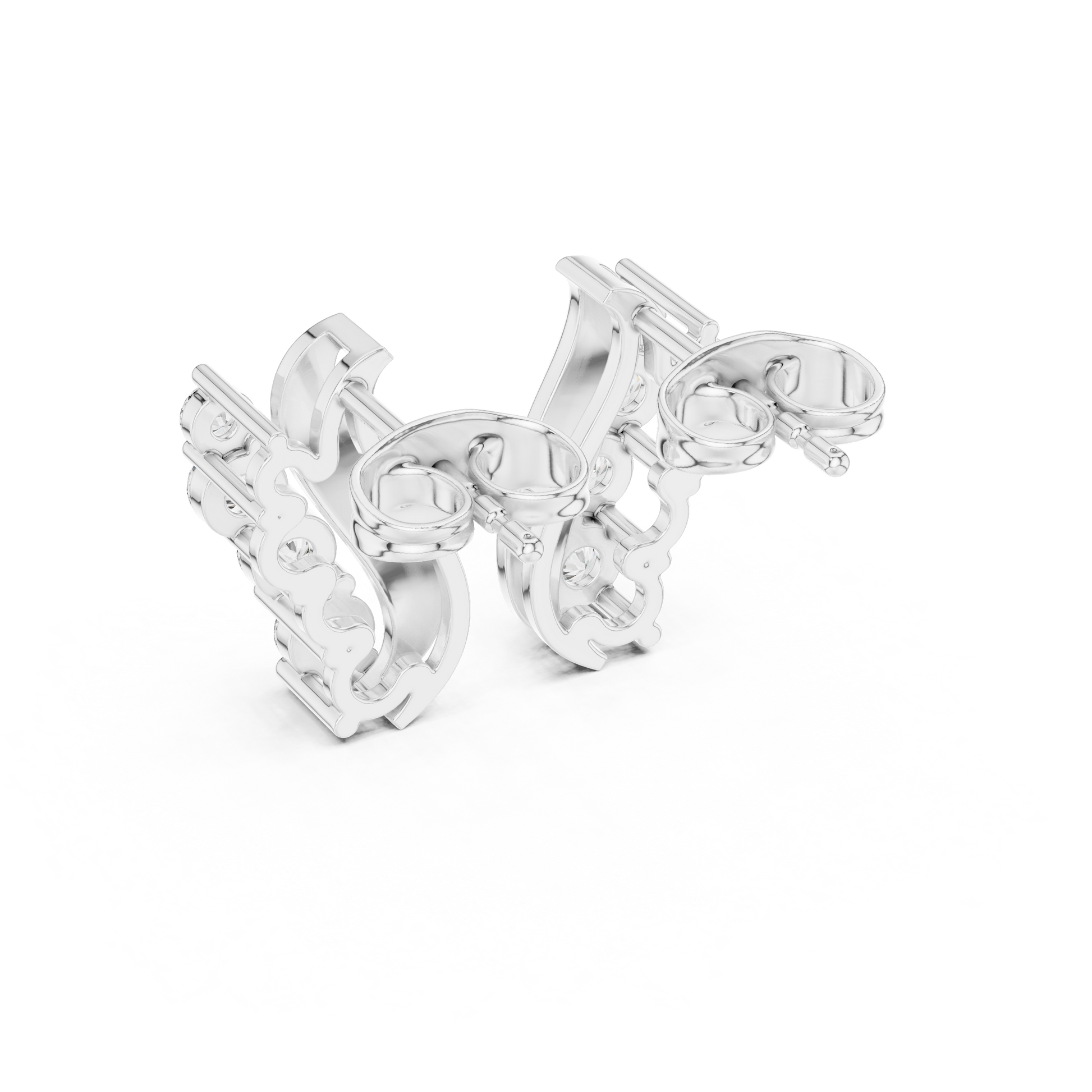 Round Cut Lab Grown Diamond Climber Earrings in Silver