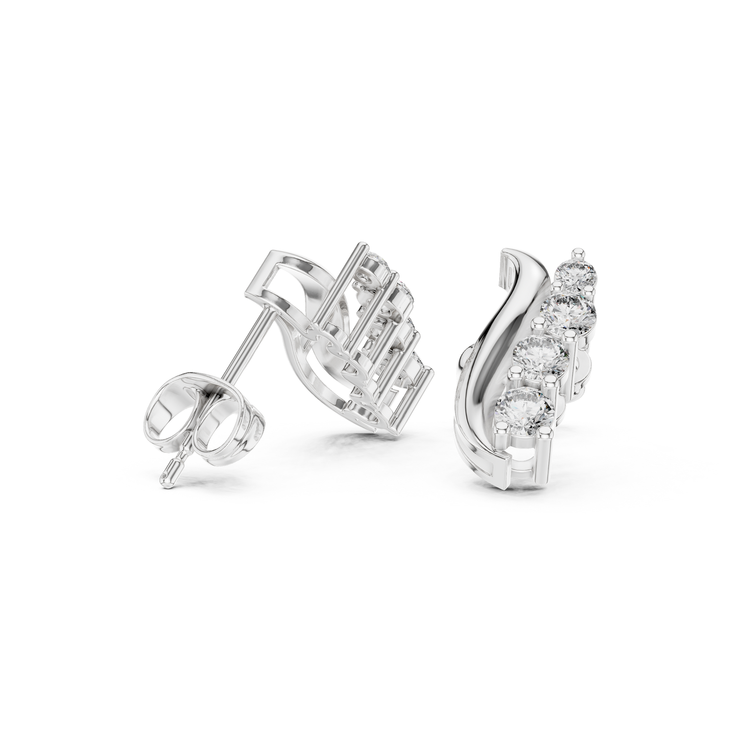 Round Cut Lab Grown Diamond Climber Earrings in White Gold