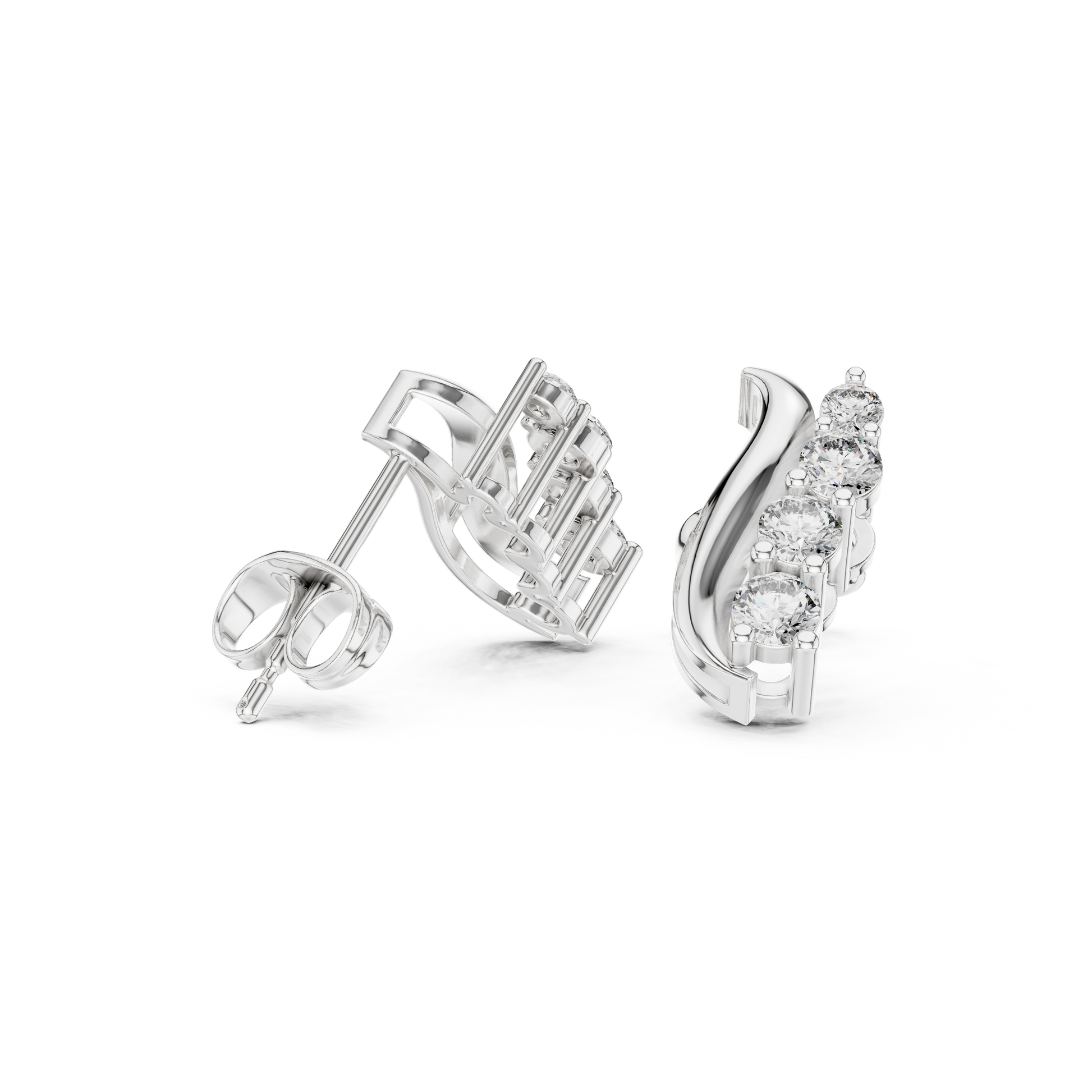 Round Cut Lab Grown Diamond Climber Earrings in White Gold
