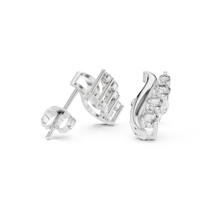 Round Cut Lab Grown Diamond Climber Earrings in Silver